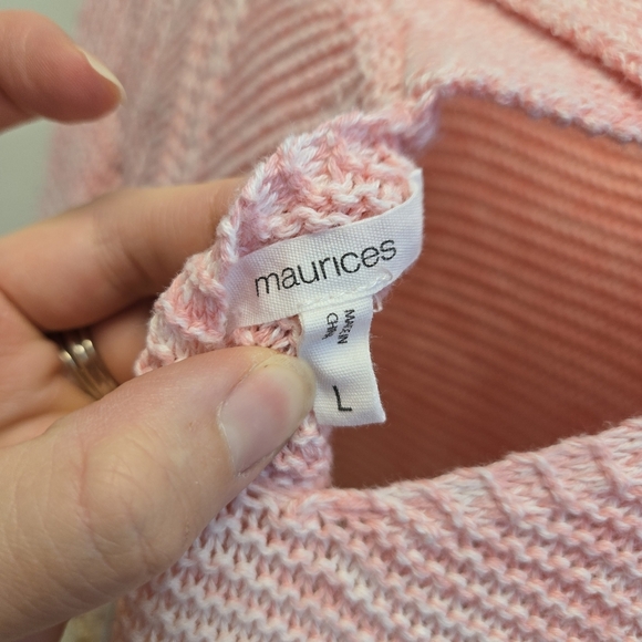 Maurices Large Knit Striped Sweater Pink Yellow Cross Back - Picture 6 of 7